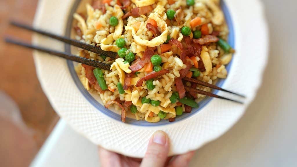 Bacon Fried Rice with Eggs Recipe Simple. Tasty. Good.