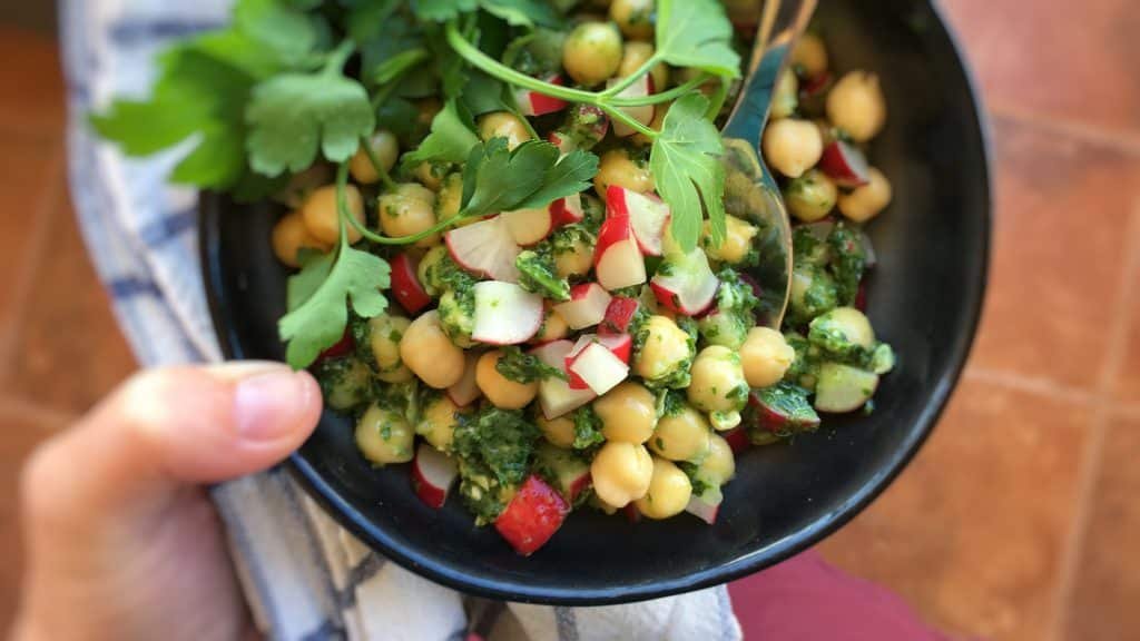 Radish Leaf Pesto & Chickpea Salad Simple. Tasty. Good.