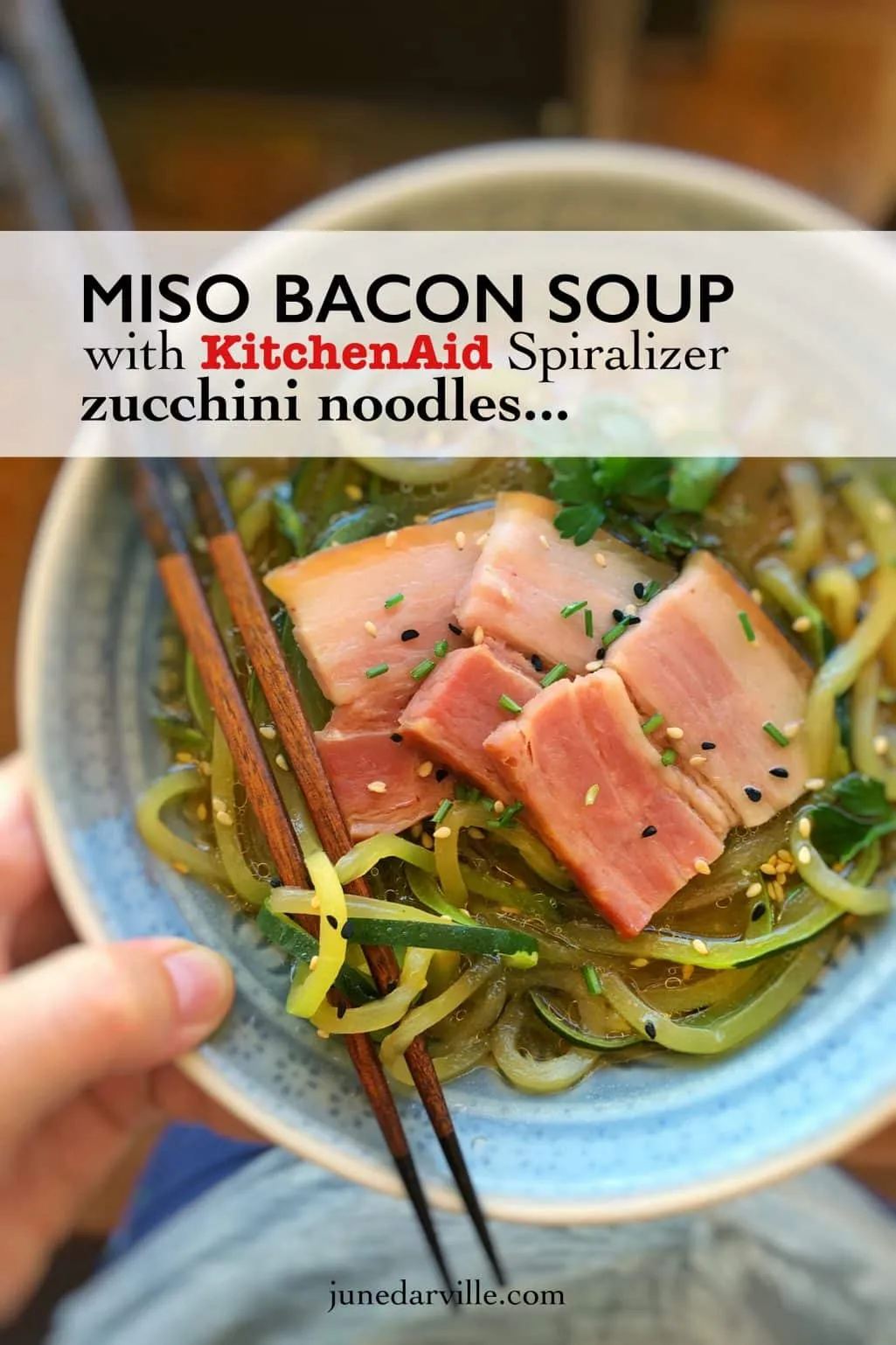 Zucchini Noodle Soup with Miso Bacon